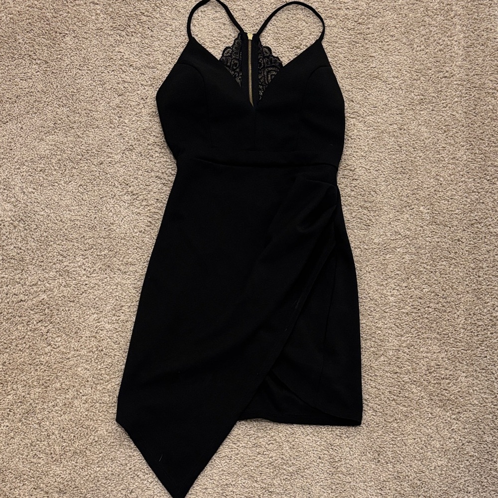 Emerald Sundae Black Lace Open Back Asymmetrical Dress M